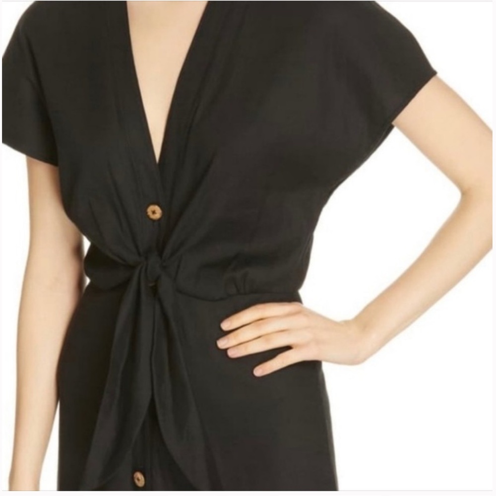 Veronica Beard Giana Black Tie Waist Button Midi Linen Dress W2092 Sz 0 - Picture 4 of 10